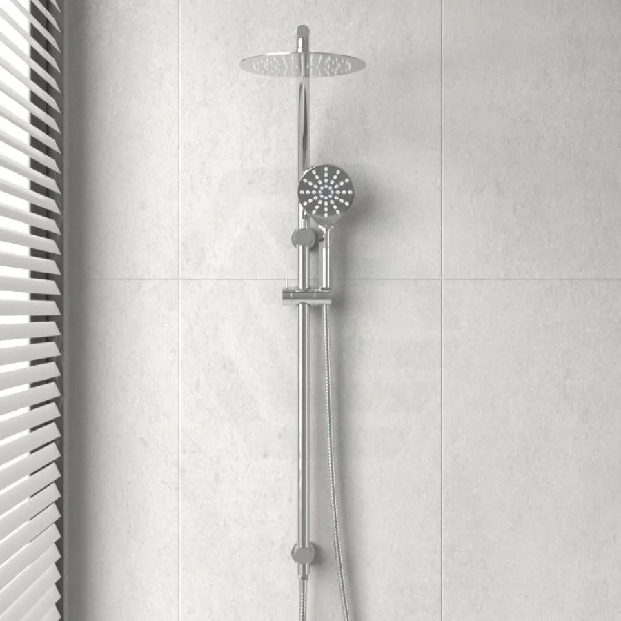 10 inch 250mm Round Chrome Twin Shower Station Top Water Inlet with 3 Functions Handheld