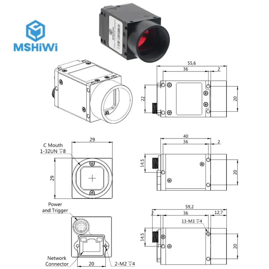 10.0MP Gige Industrial Camera, 1/2.3" CMOS, Rolling Shutter