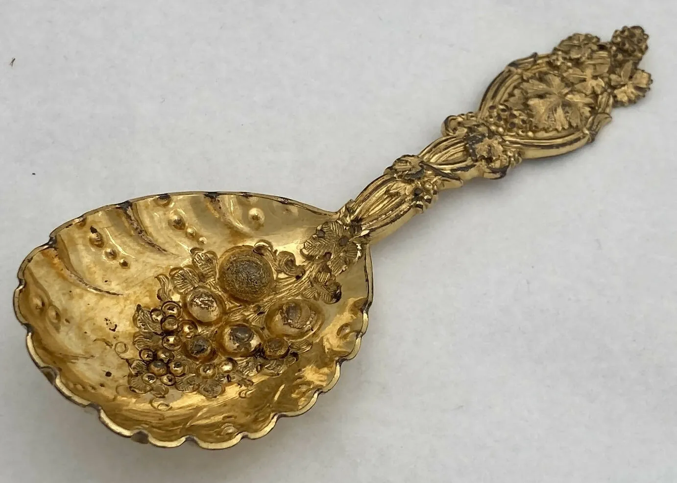 19th Century Gilt Metal Naturalistic Caddy Spoon.