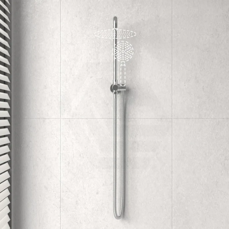 300mm Height Round Chrome Top Water Inlet Twin Shower Rail