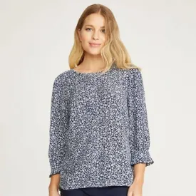 3/4 Sleeve Woodland Ditsy Pin Tuck Top