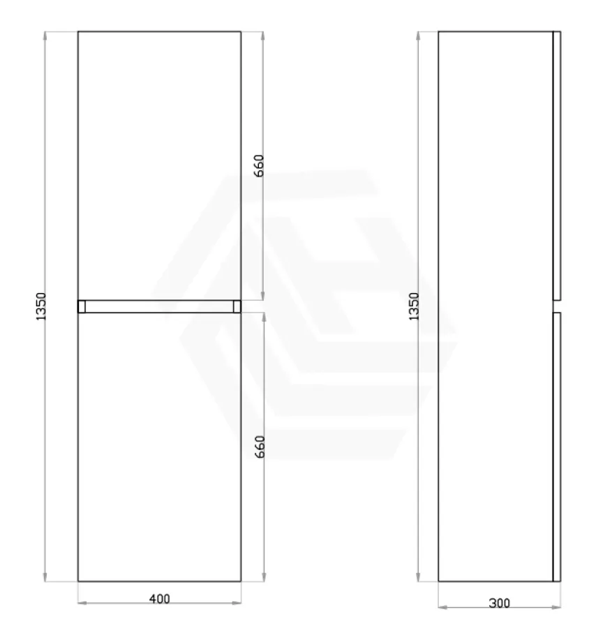 400x300x1350mm Wall Hung Bathroom Cabinet Tall Boy DARK Oak Wood Grain PVC Vacuum Filmed MDF Board