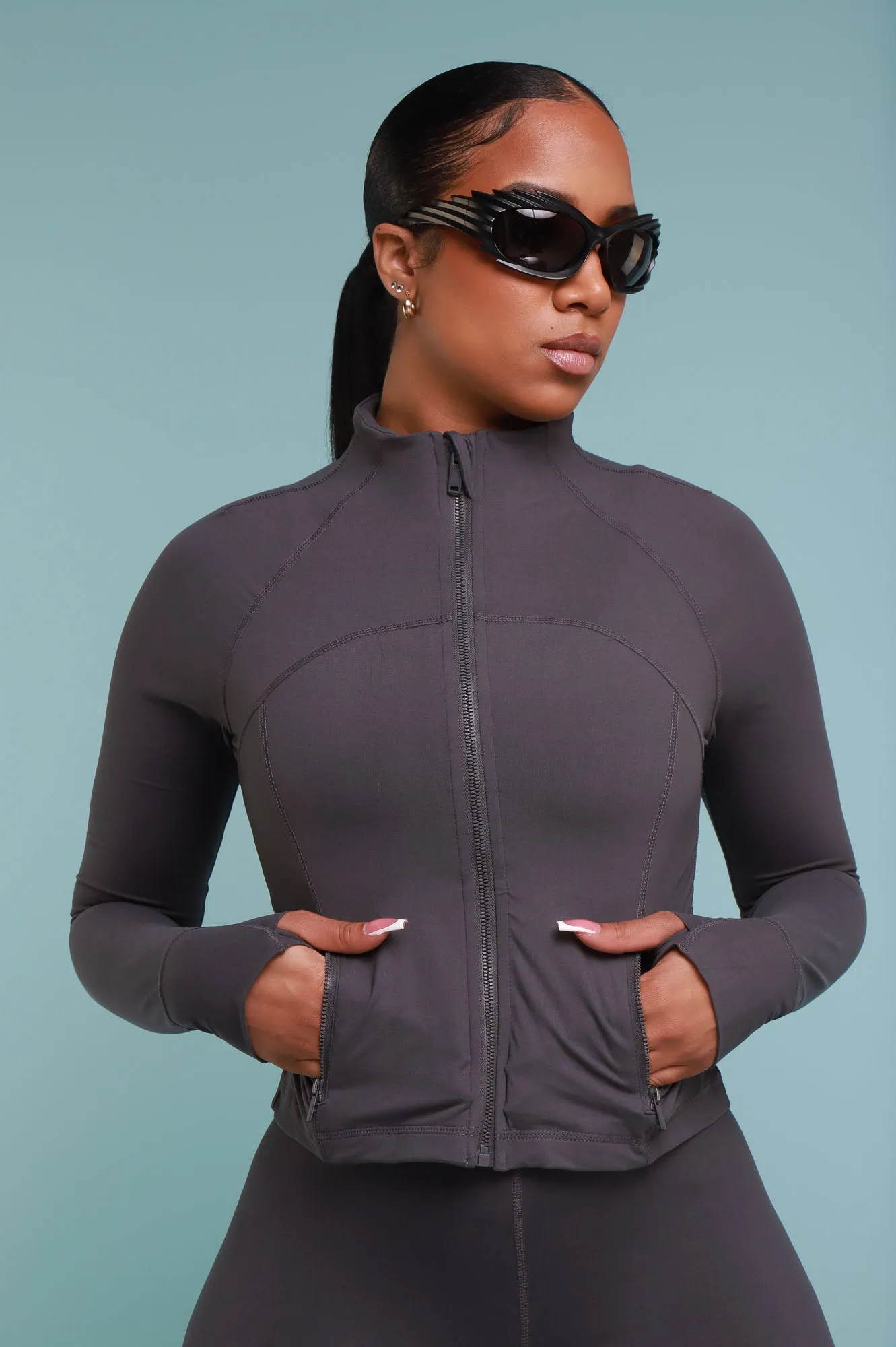 Before It's Over Long Sleeve Athletic Jacket - Charcoal