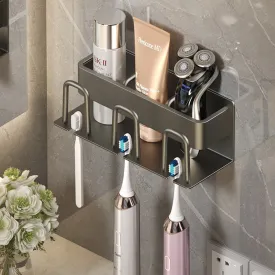 Drill-Free Gunmetal Aluminum Toothbrush Holder Rack, HG0042