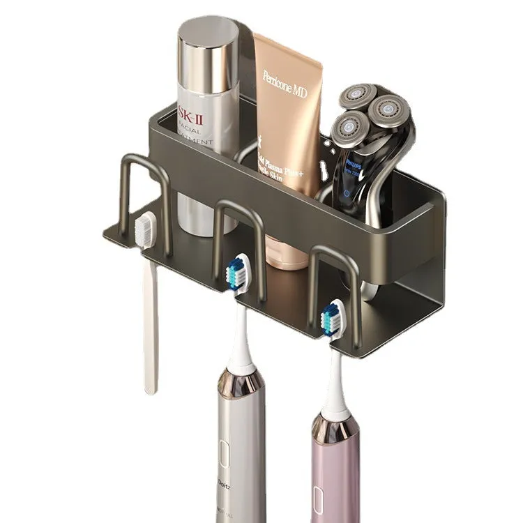 Drill-Free Gunmetal Aluminum Toothbrush Holder Rack, HG0042