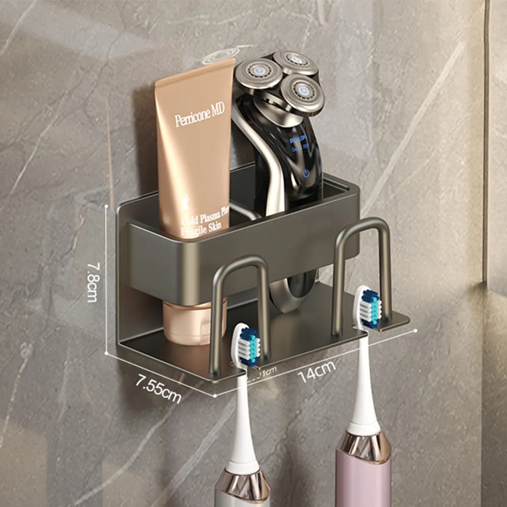 Drill-Free Gunmetal Aluminum Toothbrush Holder Rack, HG0042