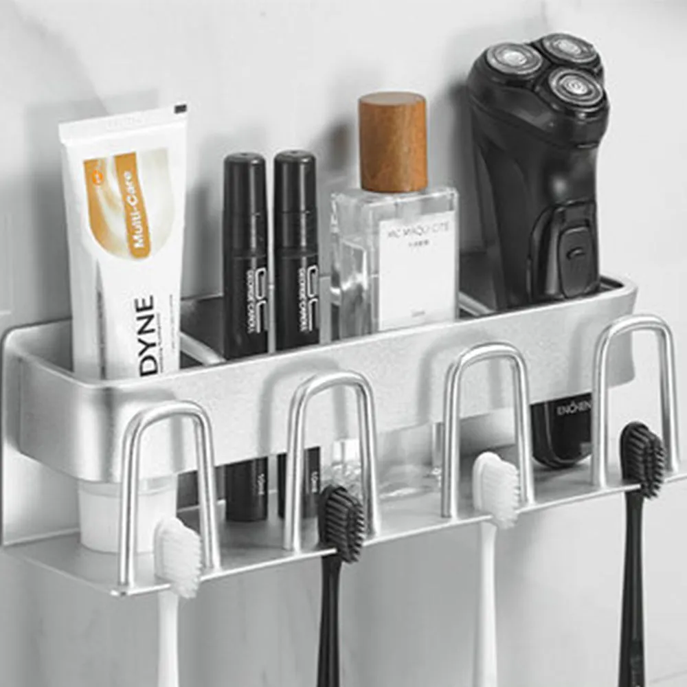 Drill-Free Gunmetal Aluminum Toothbrush Holder Rack, HG0042