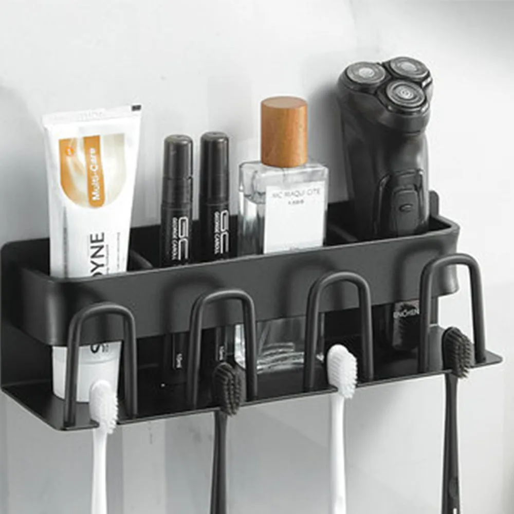 Drill-Free Gunmetal Aluminum Toothbrush Holder Rack, HG0042