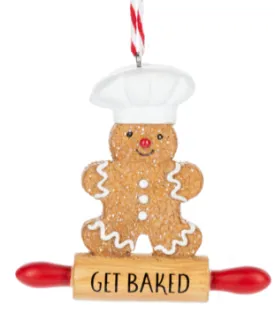 Gingerbread Ornament with Gingerbread Boy on Rolling Pin - Get Baked