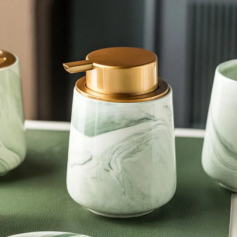 SINOTAO  -  Creative Gradient Green Marbled Ceramic Lotion Bottle Toothbrush Holder Soap Dish Set Bathroom Accessories Soap Dispenser Bottle